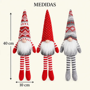 Medidas dos três elfos de Natal em centímetros, 40 cm por 10 cm