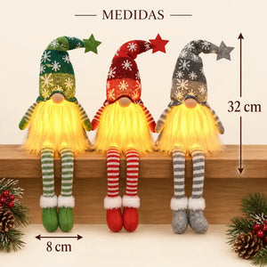 Medidas dos três gnomos de pernas longas, 32 cm de altura por 8 cm de largura