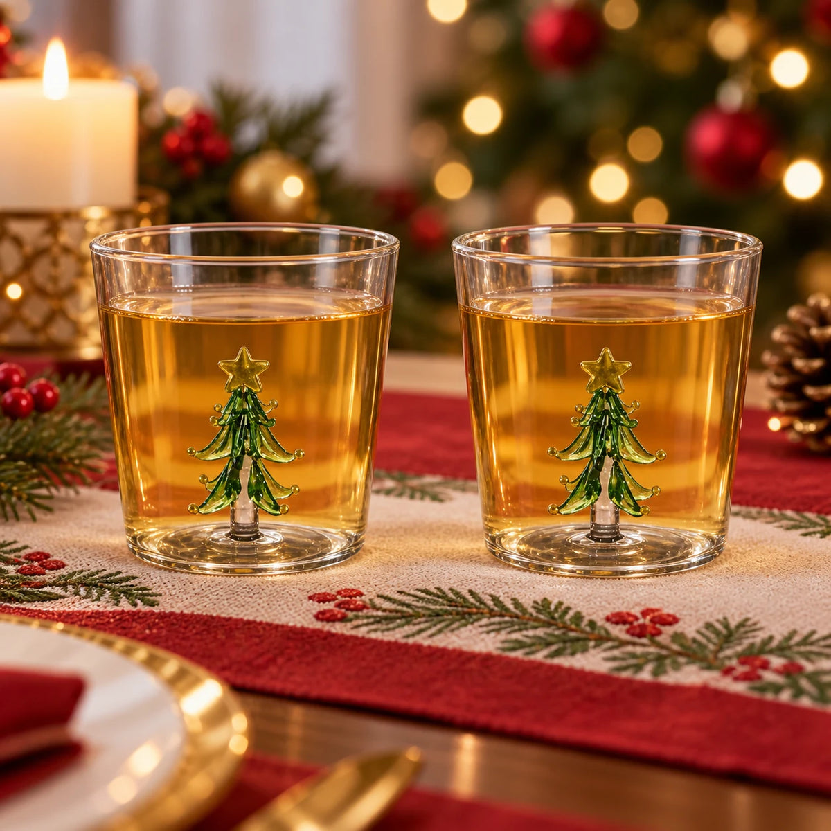 Dois copos de Natal de 300 ml com figura 3D de árvore verde