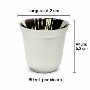 Xícara de café inox branco Lumi Homi, 80 mL, 6,2 cm de altura e 6,2 cm de largura externa em fundo branco