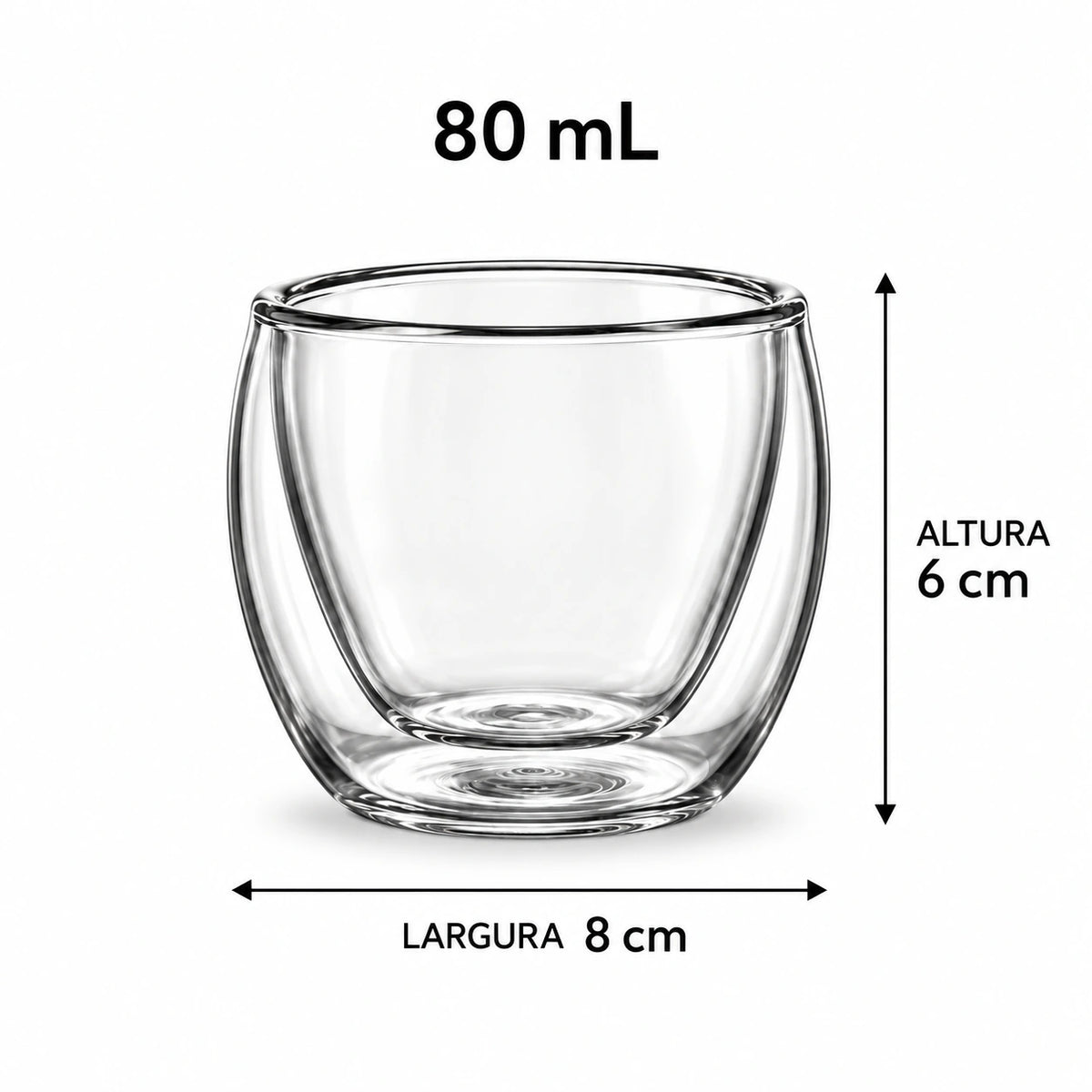 Xícara de café parede dupla 80 mL com 8 cm de largura e 6 cm de altura
