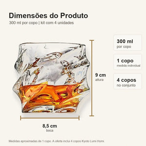Dimensões do Copo Kyoto Lumi Homi com 300 ml por copo