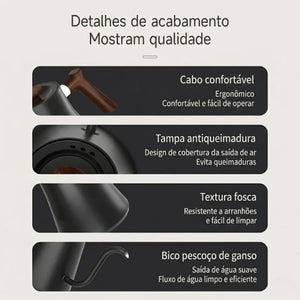Detalhes de acabamento da Chaleira Milano preta
