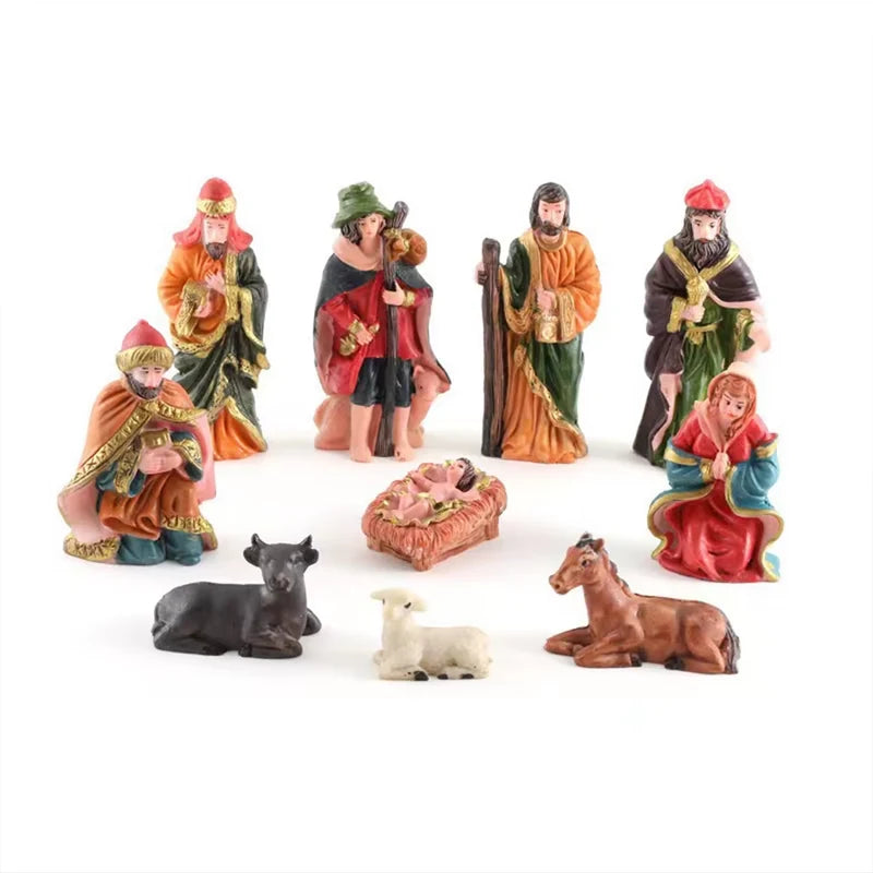 Dez peças do Presépio de Natal em Resina sobre fundo branco