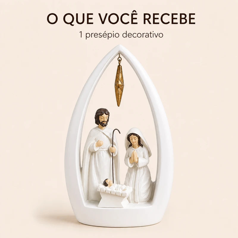 Conteúdo da caixa com um Presépio Sagrada Família branco