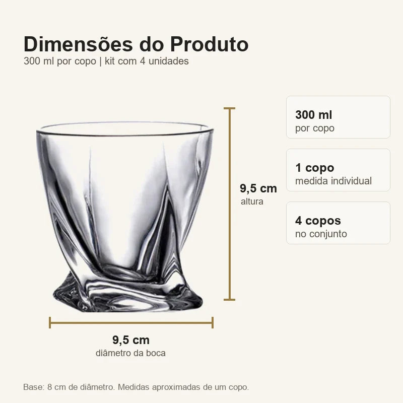 Medidas de um copo Twist Lumi Homi 300 ml e kit com 4 unidades